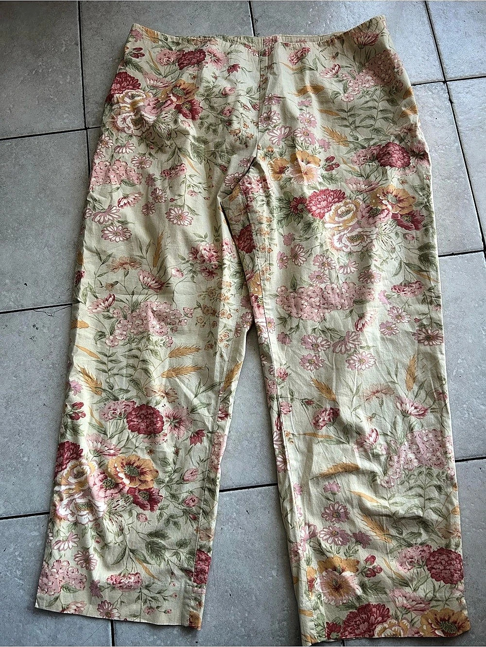 Lauren Ralph Lauren Floral Straight-Leg Pants Green & Pink Size 14